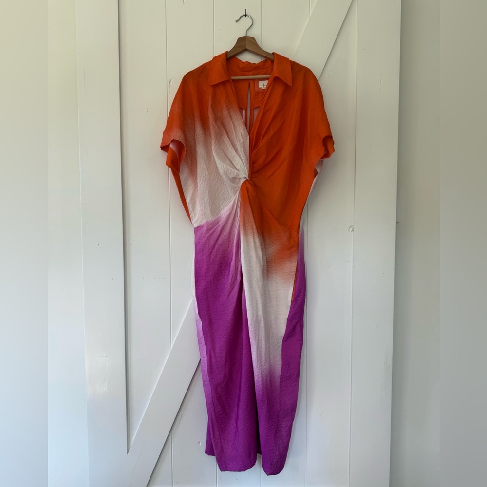 Anthropologie Short Sleeve Twist Front Midi Shirt Dress